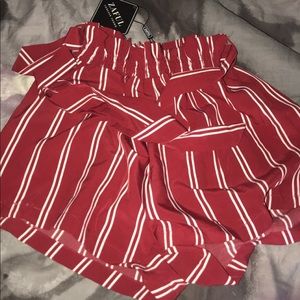 red & white striped flowy shorts size small